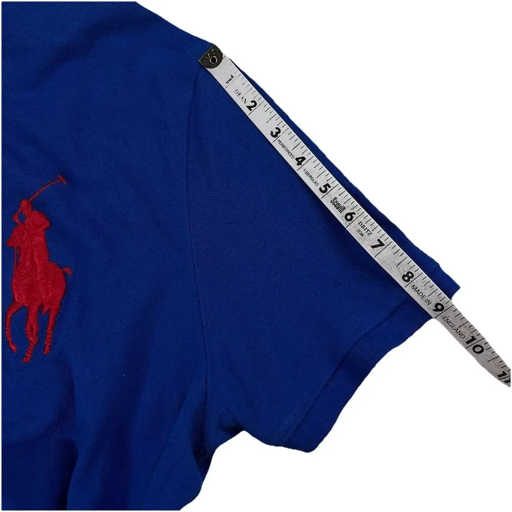 Polo Ralph Lauren Men XL Big Red Pony #3 Blue Short Sleeve Shirt Custom Slim Fit